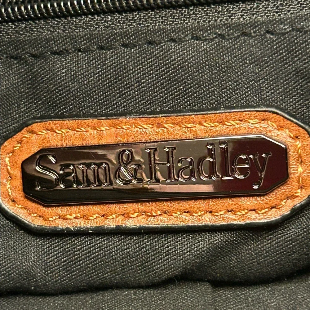 Sam & HadleyWestern Cognac Faux Leather Shoulder Bag Turquoise Whipstitch Tote